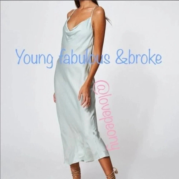 Young Fabulous & Broke Dresses & Skirts - NEW YFB Cowl Neck Silky Slip Midi Dress Water